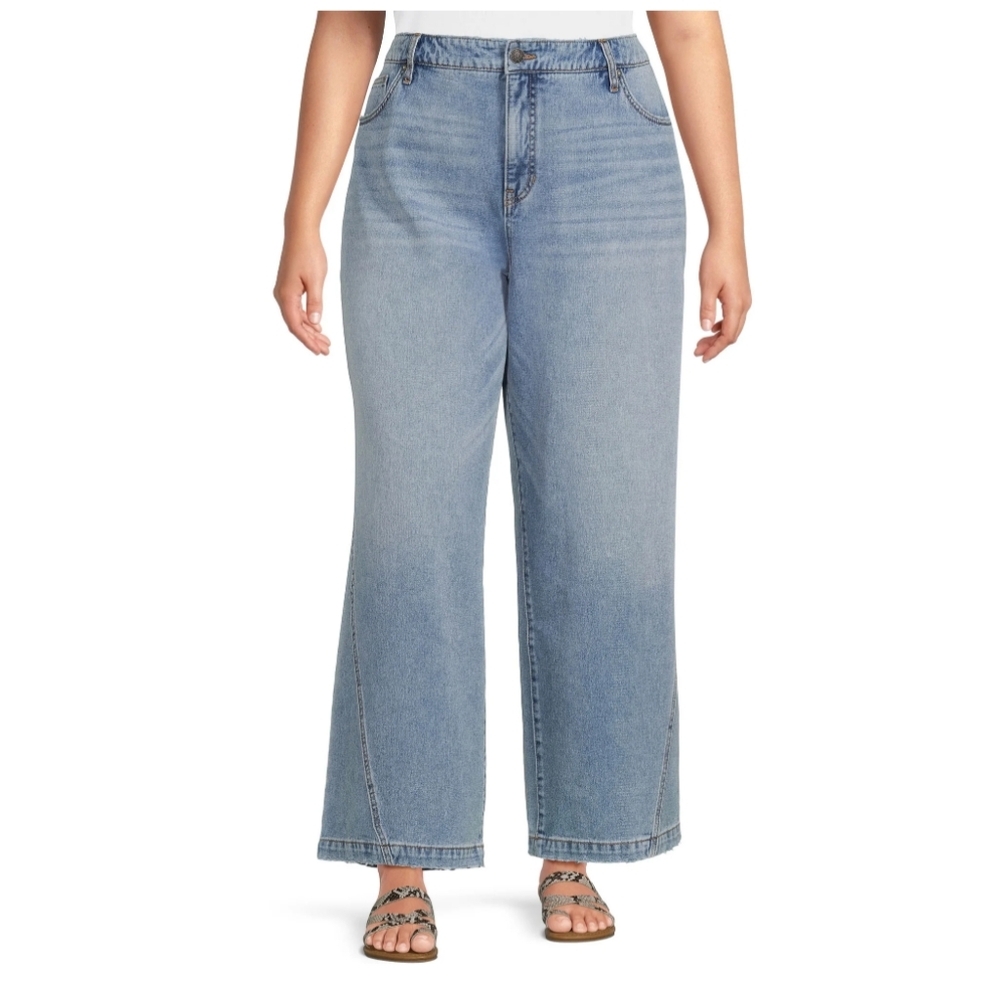 Terra & Sky Women's Plus Size 24W High Rise Godet Flare Jeans Medium Wash NWT